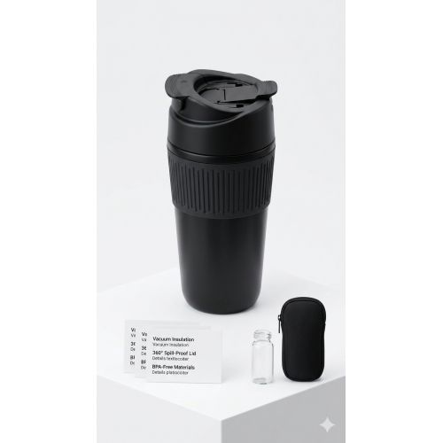 Stainless Steel Travel Mug Coffee-Tumbler Vacuum Cup Black-380ml
